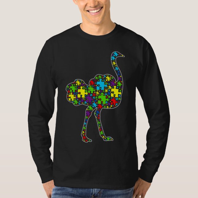 Autism Awareness Cute Ostrich Puzzle Piece Animals T-Shirt (Front)