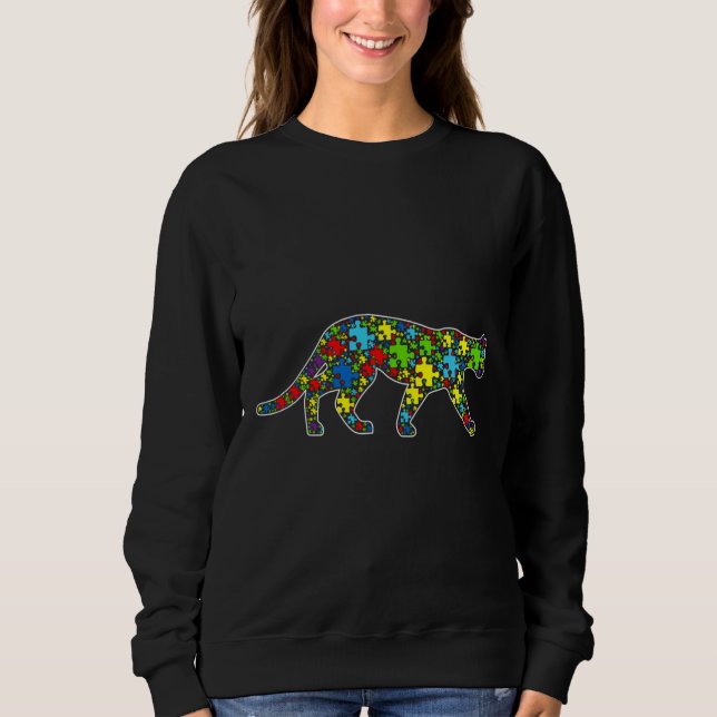 Autism Awareness Cute Panther Puzzle Piece Animals Sweatshirt (Front)