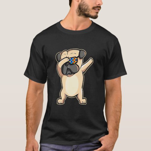 Autism Awareness Dabbing Pug Dog Sunglasses Puzzle T-Shirt