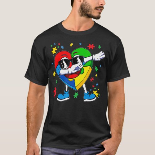 Autism Awareness Dabbing Puzzle Heart Kids Boys Gi T-Shirt