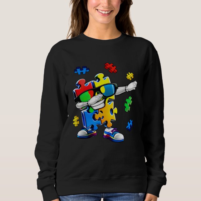 Autism Awareness Dabbing Puzzle Piece Kids And Gir Sweatshirt (Front)