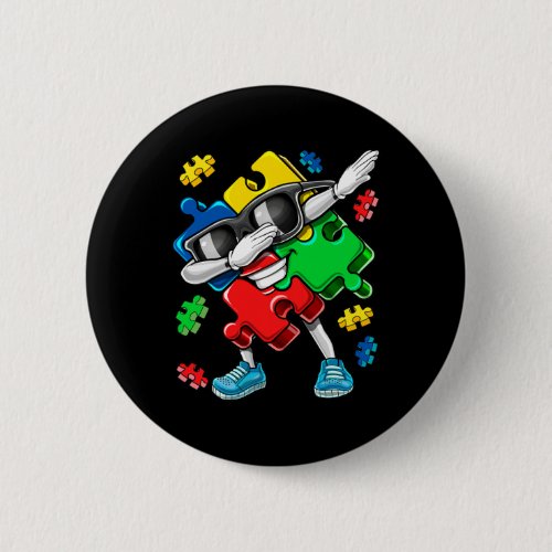 Autism Awareness Dabbing Puzzle Piece Kids Gift Bo Button