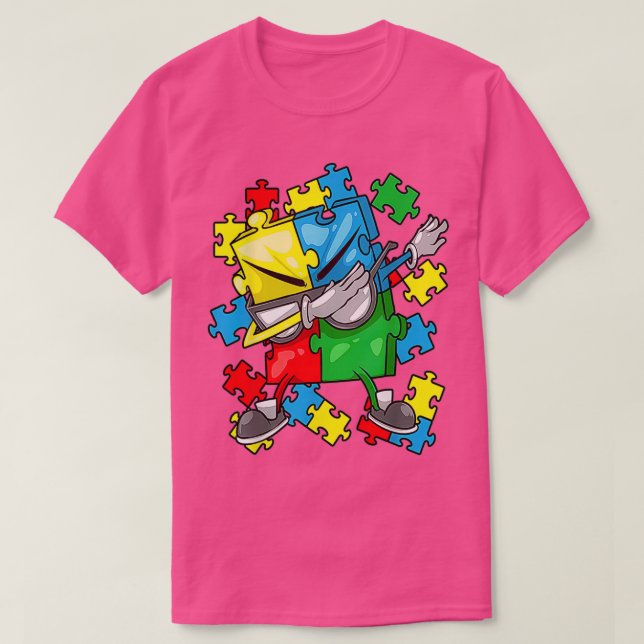 Autism Awareness Dabbing Puzzle Piece Sunglasses B T-Shirt (Design Front)