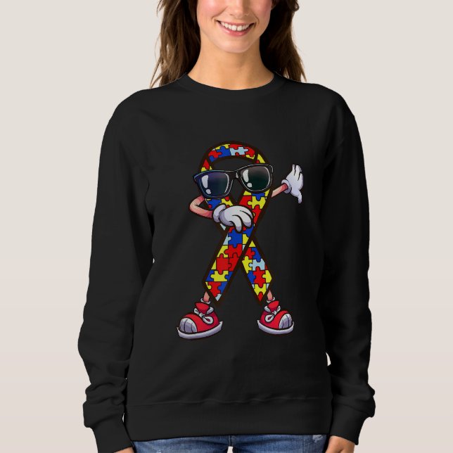 Autism Awareness Dabbing Ribbon Puzzle Piece Kids  Sweatshirt (Front)