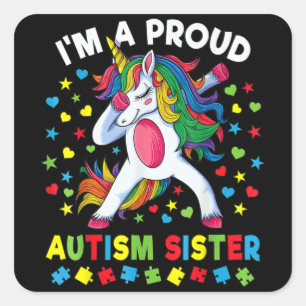 Autism Awareness Dabbing Unicorn Girl Proud Autism Square Sticker