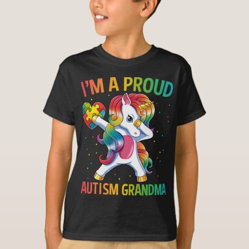 Autism Awareness Dabbing Unicorn Proud Grandma T_Shirt