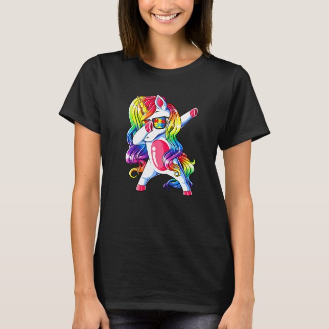 Autism Awareness Dabbing Unicorn Puzzle Rainbow Gi T-Shirt (Front)