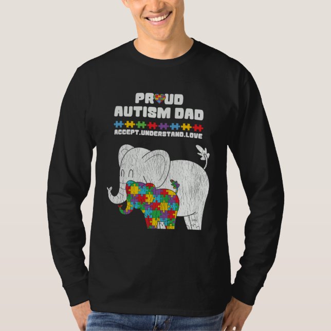 Autism Awareness Dad Accept Proud Autism Son Dad E T-Shirt (Front)