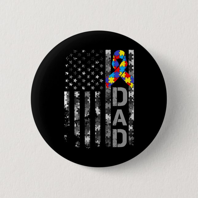 Autism Awareness Dad Usa Flag Fathers Day 1  Button (Front)