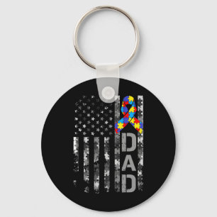 Autism Awareness Dad Usa Flag Fathers Day 1  Keychain