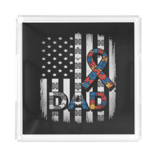 autism awareness dad usa flag fathers day acrylic tray