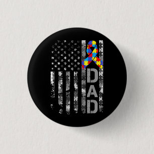 Autism Awareness Dad USA Flag Fathers day Button