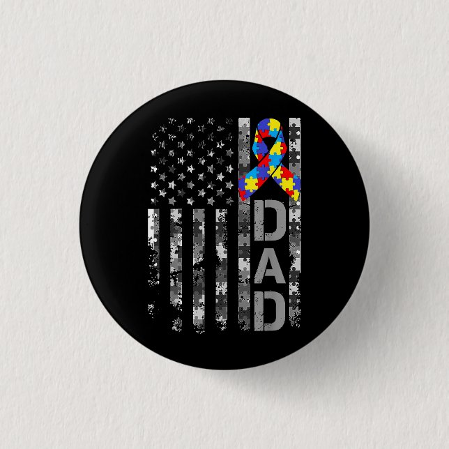 Autism Awareness Dad USA Flag Fathers day Button (Front)
