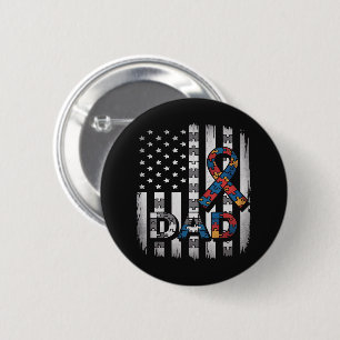 Autism Awareness Dad USA Flag Fathers Day Button