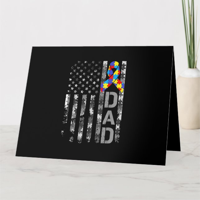 Autism Awareness Dad USA Flag Fathers day Card (Front)