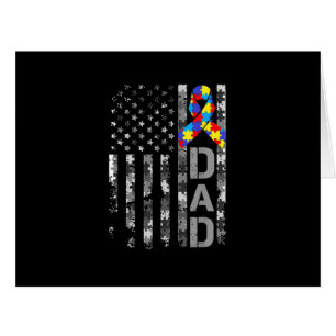 Autism Awareness Dad USA Flag Fathers day Cards