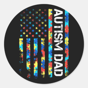 Autism Awareness Dad Usa Flag Fathers Day  Classic Round Sticker