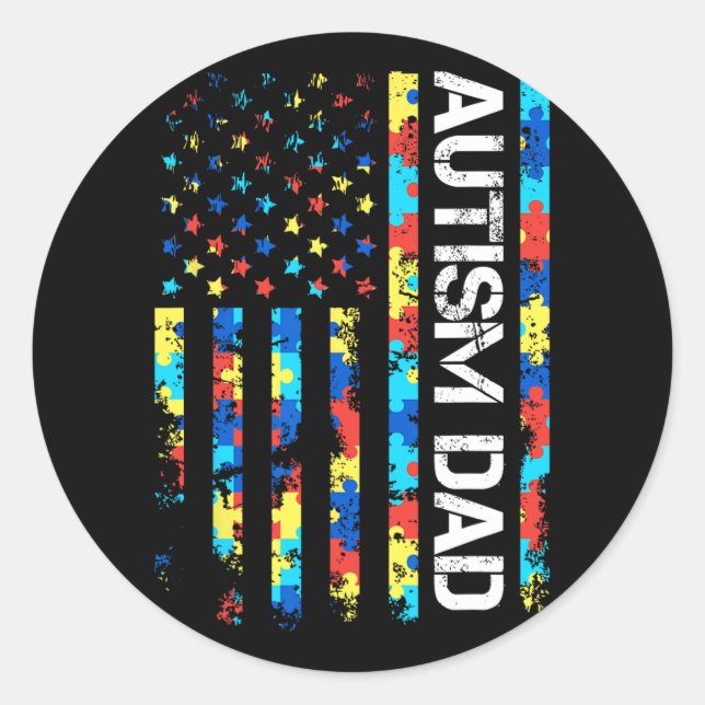 Autism Awareness Dad Usa Flag Fathers Day  Classic Round Sticker (Front)
