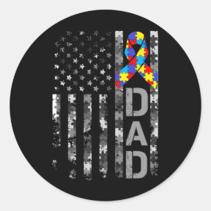 Autism Awareness Dad Usa Flag Fathers Day Classic Round Sticker