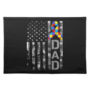 Autism Awareness Dad USA Flag Fathers day Cloth Placemat