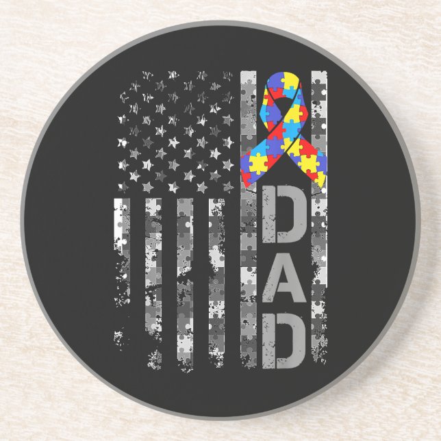 Autism Awareness Dad USA Flag Fathers day Coaster (Front)