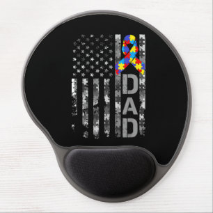 Autism Awareness Dad USA Flag Fathers day Gel Mouse Pad