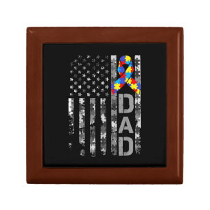 Autism Awareness Dad USA Flag Fathers day Gift Box