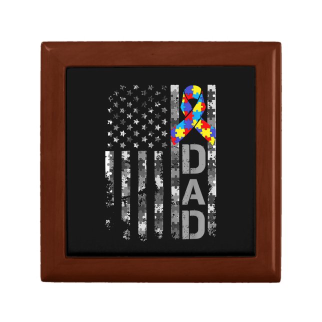 Autism Awareness Dad USA Flag Fathers day Gift Box (Front)