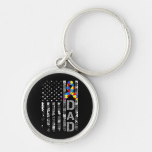 Autism Awareness Dad USA Flag Fathers day Keychain