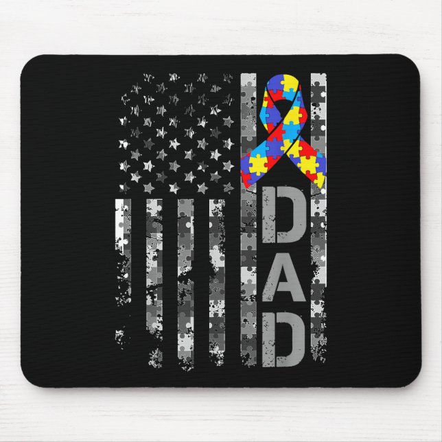 Autism Awareness Dad USA Flag Fathers day Mouse Pad (Front)