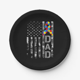 Autism Awareness Dad USA Flag Fathers day Paper Plates