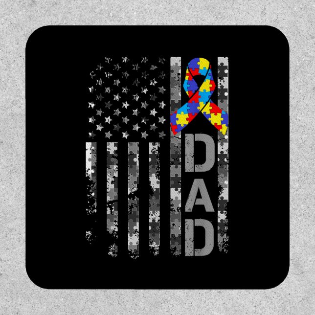 Autism Awareness Dad USA Flag Fathers day Patch (Front)