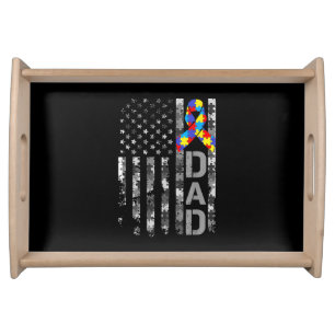 Autism Awareness Dad USA Flag Fathers day Serving Tray