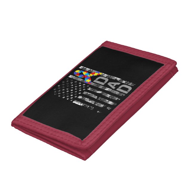 Autism Awareness Dad USA Flag Fathers day Trifold Wallet (Bottom)