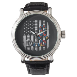 Autism Awareness Dad USA Flag Fathers Day Watch