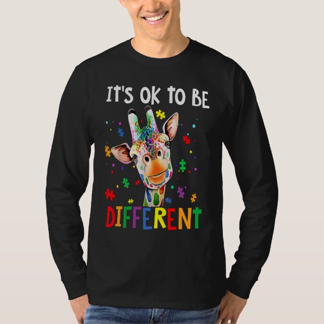 Autism Awareness Day Giraffe It's Ok To Be Differe T-Shirt (Front)