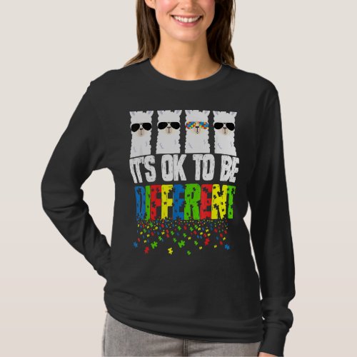 Autism Awareness Day Llama  Its Ok To Be Different T_Shirt