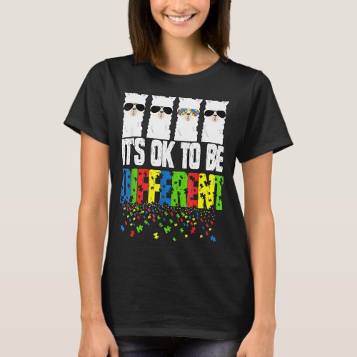 Autism Awareness Day Llama  Its Ok To Be Different T_Shirt
