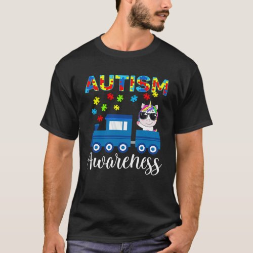 Autism Awareness Day Unicorn Train Puzzle Piece T-Shirt