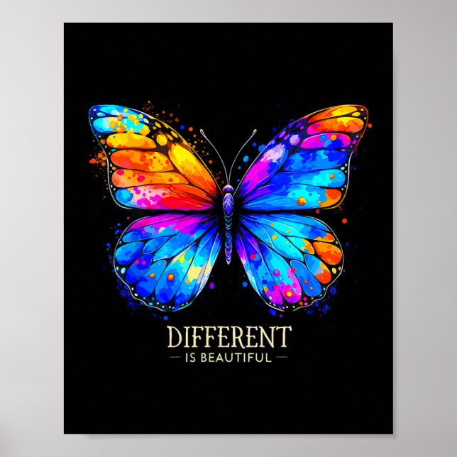 Autism Awareness Different Is Beautiful Butterfly  Poster (Front)