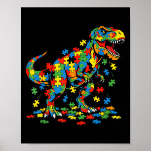 Autism awareness dinosaur colorful puzzle autistic poster