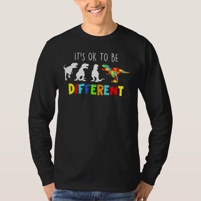 Autism Awareness Dinosaur Kid Boys Its Ok To Be Di T-Shirt (Front)