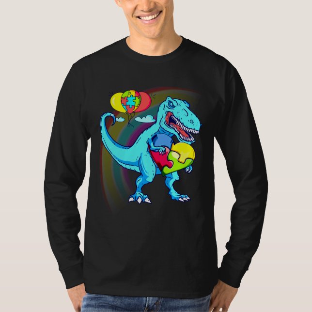 Autism Awareness Dinosaur Puzzle Rainbow Rex Activ T-Shirt (Front)