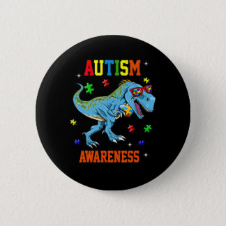 Autism Awareness Dinosaur Shirt Puzzle Piece Boys  Button