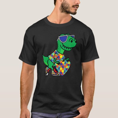 Autism Awareness Dinosaur  T Rex Heart Puzzle Piec T-Shirt