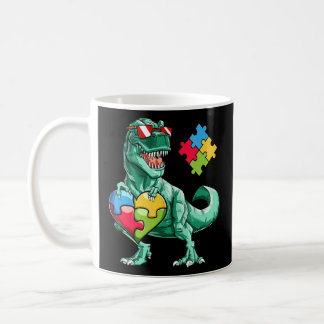 Autism Awareness Dinosaur T Rex Heart Puzzle Piece Coffee Mug