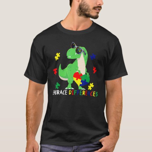 Autism Awareness Dinosaur T Rex Heart Puzzle Piece T-Shirt