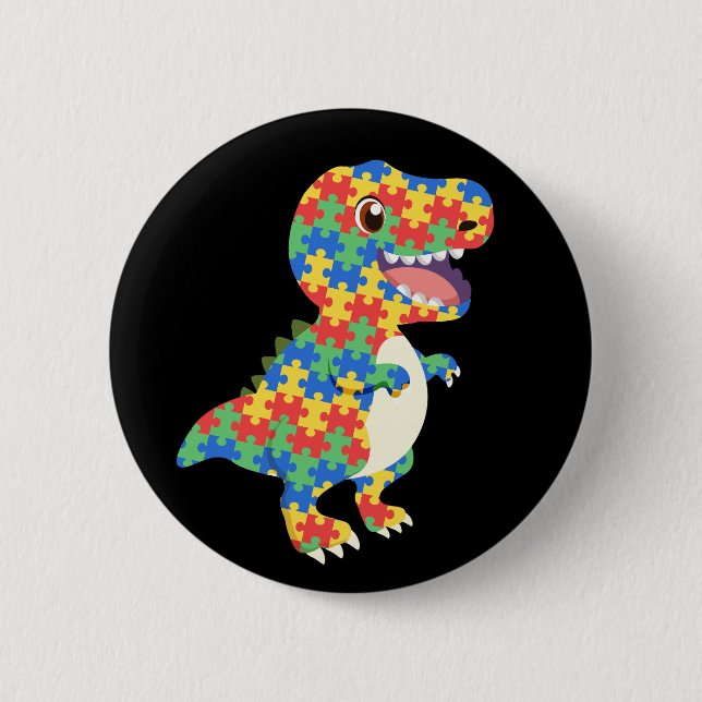 Autism Awareness Dinosaurs Button (Front)