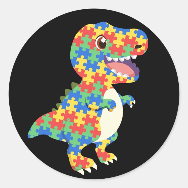 Autism Awareness Dinosaurs Classic Round Sticker (Front)