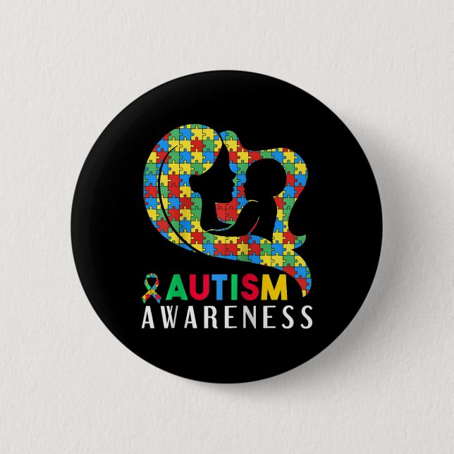 Autism Awareness Disabilities Month Support  Button (Front)